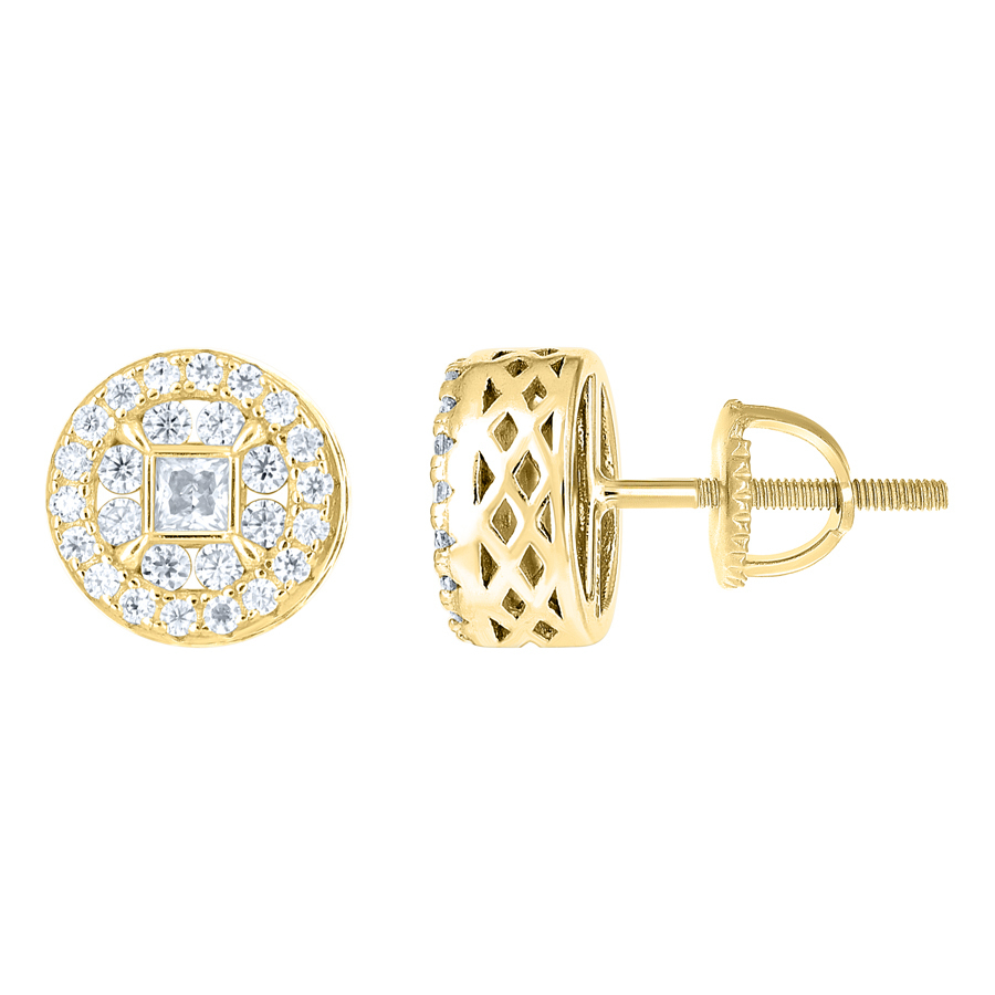 925 Sterl Silver Yellowtone Rnd Princess-Cut 0.79ct Moissanite Rnd Stud Earrings